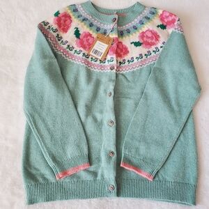 Mini Boden Pastel Green Cardigan Fair Isle